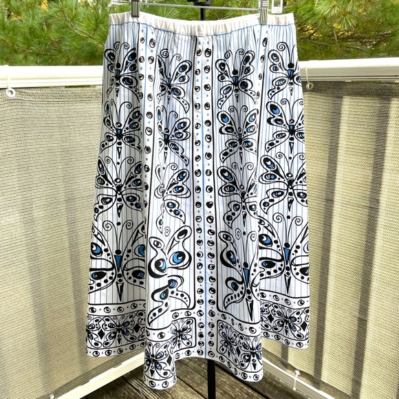 Bob Mackie Dresses & Skirts - Bob Mackie Wearable Art Cotton Butterfly White & Blue Skirt L